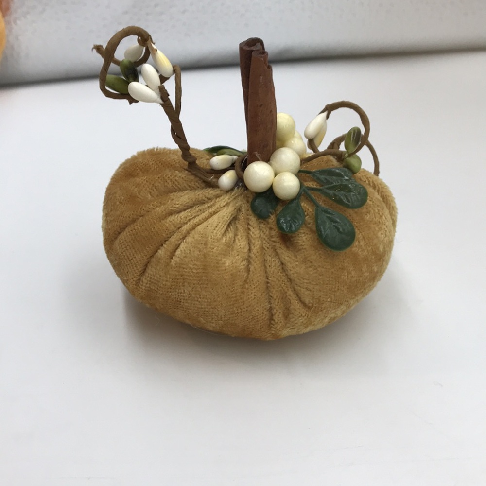 Trio of 3 Handmade Velvet, poly filled Pumpkins - Picture 5 of 10
